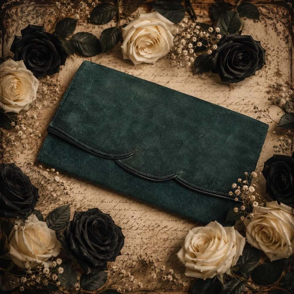 Crouch & Fitzgerald Vintage Green Suede Envelope Clutch